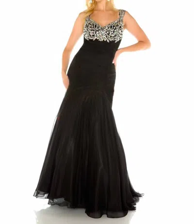 Mac Duggal Beaded Ruched Bodice Mermaid Gown In Black/silver In Black