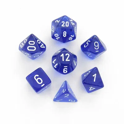 Chessex Manufacturing Blue Translucent Dice With White Numbers - Set Of 7