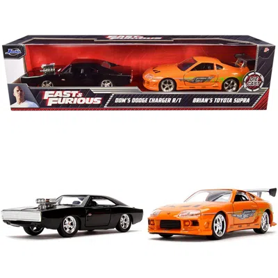 Jada Toys Jada Doms Dodge Charger R-t Black & Brians Toyota Supra Orange Fast & Furious Series 1-32 Diecast Mo