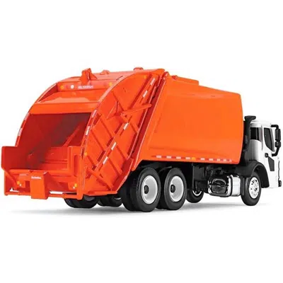 First Gear Mack Lr With Mcneilus Rear Load Refuse Body Orange & White 1-87 Scale Ho Diecast Model