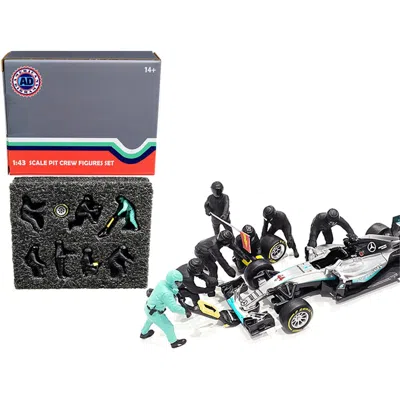 American Diorama Formula One F1 Pit Crew 7 Figurine Set Team Black For 1 By 18 Scale Model Car