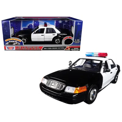 Motormax Toy 1-18 2001 Ford Crown Victoria Police Diecast Model Car With Front & Rear Lights & Sound - Black Whit