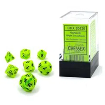 Chessex Cube Mini Vortex Dice Bright Green & Black - Set Of 7