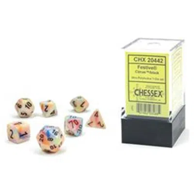 Chessex Cube Mini Festive Dice, Circus With Black Number - Set Of 7