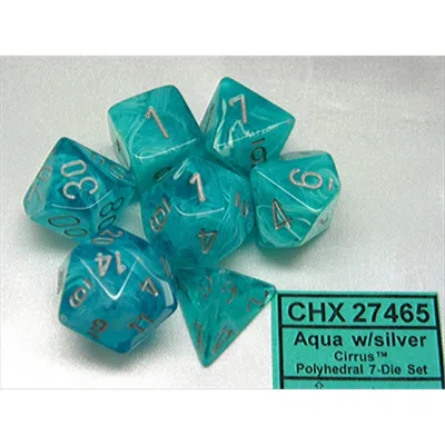 Chessex Manufacturing 27465 Cirrus Aqua With Silver Numbers Dice Set Of 7