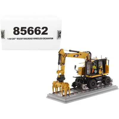 Diecast Masters Cat Caterpillar M323f Railroad Wheeled Excavator With Operator & 3 Work Tools Cat Yellow Version Hig