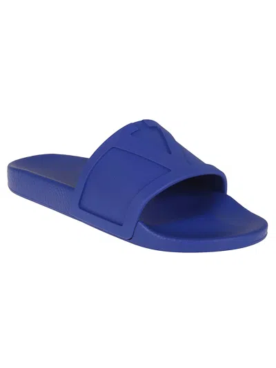 Valentino Garavani Wide Strap Open Toe Rubber Slides In Blue