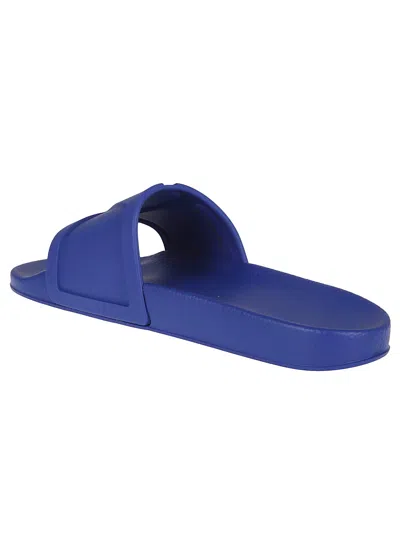 Valentino Garavani Wide Strap Open Toe Rubber Slides In Blue