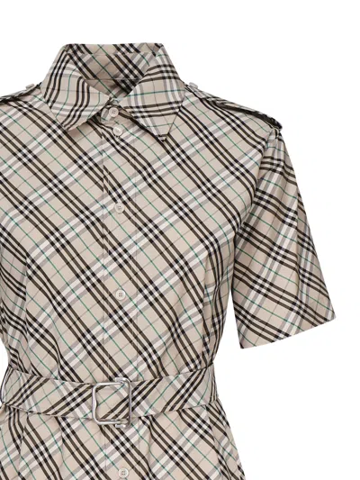 Burberry Cotton Check Mini Shirt Dress In Neutral