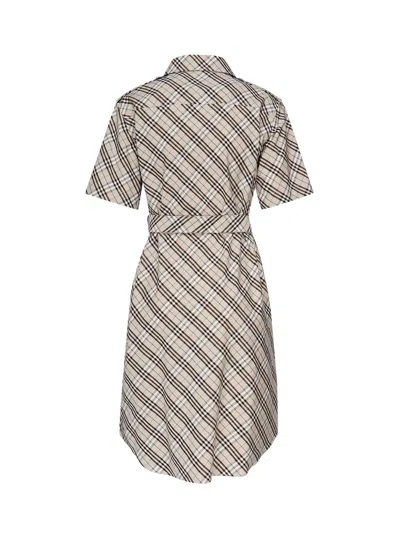 Burberry Cotton Check Mini Shirt Dress In Neutral