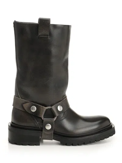 Golden Goose Kurt Boots In Black Leather With Buckle In Brown