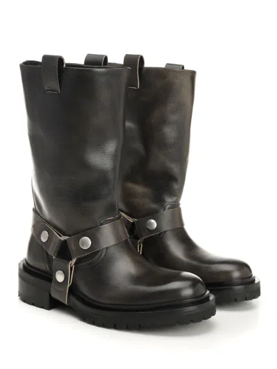 Golden Goose Kurt Boots In Black Leather With Buckle In Brown