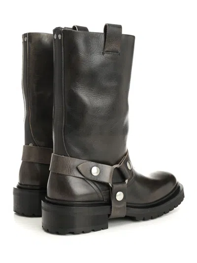 Golden Goose Kurt Boots In Black Leather With Buckle In Brown
