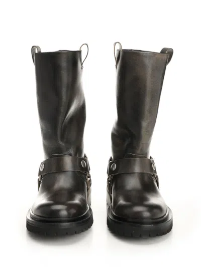 Golden Goose Kurt Boots In Black Leather With Buckle In Brown