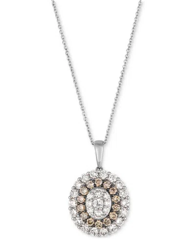 Le Vian Chocolate Diamond & Nude Diamond Oval Halo Adjustable 20" Pendant Necklace (1-1/2 Ct. T.w.) In 14k R In White Gold
