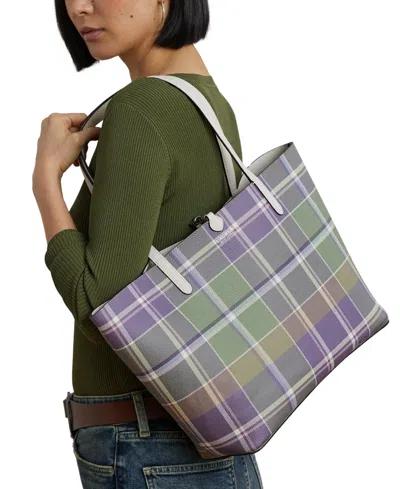 Ralph Lauren Large Reversible Extra-large Tote Bag In Soft White,beaumont Plaid