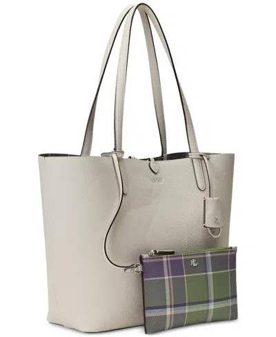 Ralph Lauren Large Reversible Extra-large Tote Bag In Soft White,beaumont Plaid