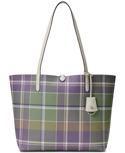 Ralph Lauren Large Reversible Extra-large Tote Bag In Soft White,beaumont Plaid