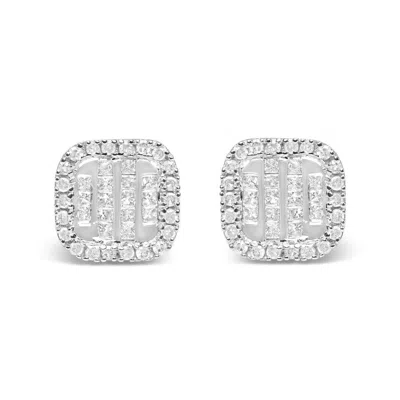 Haus Of Brilliance 10k White Gold Invisible Set 1/2 Cttw Diamond Composite And Halo Stud Earrings In White