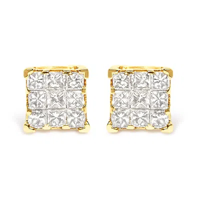 Haus Of Brilliance 14k Yellow Gold 1/2 Cttw Invisible Set Princess-cut Diamond 9 Stone Square Stud E In Yellow