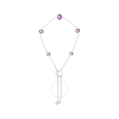 Haus Of Brilliance .925 Sterling Silver Bezel Set Purple Amethyst 5 Station Adjustable Bolo Bracelet In White