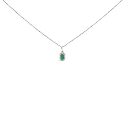 Haus Of Brilliance 10k White Gold 5x3mm Birthstone And Diamond Accent Halo Octagonal Shape Pendant N In Green