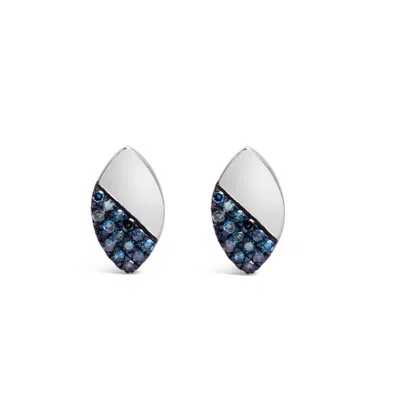 Haus Of Brilliance 925 Sterling Silver 1/6 Cttw Blue Diamond And Mirror Polish Pear Shape Stud Earrings In White