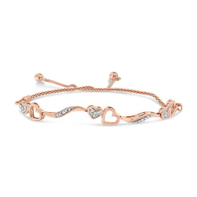 Haus Of Brilliance 14k Rose Gold Plated .925 Sterling Silver 1/10 Ct Diamond Wave And Hearts Adjusta In Pink