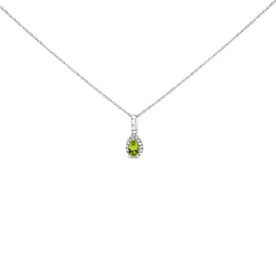 Haus Of Brilliance 10k White Gold 5x3mm Yellow Peridot And Diamond Accent Halo Pear Shape Pendant Ne