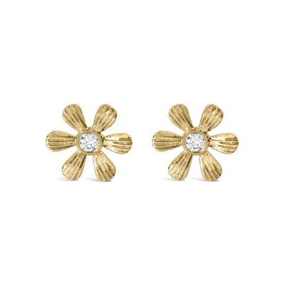Haus Of Brilliance 10k Yellow Gold Bezel Set Diamond Accent Hammered Finish Floral Stud Earrings