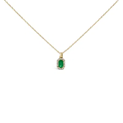 Haus Of Brilliance 10k Yellow Gold 5x3mm Green Emerald And Diamond Accent Halo Octagonal Shape Penda