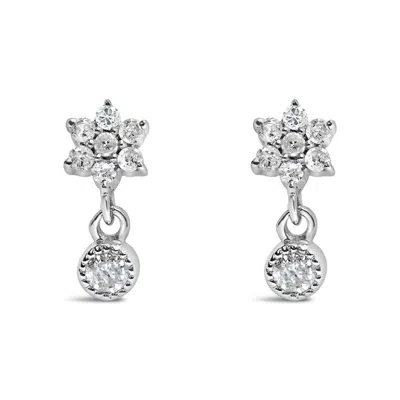 Haus Of Brilliance .925 Sterling Silver 1/10 Cttw Diamond Star Stud With Bezel Drop Dangle Earrings In White
