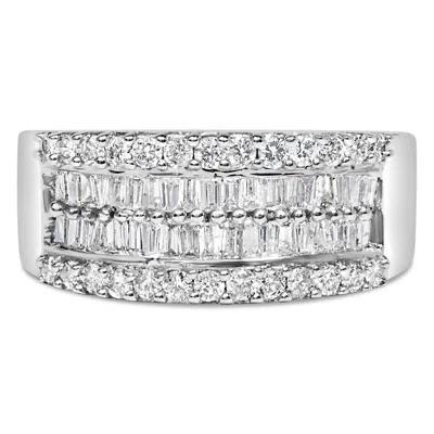 Haus Of Brilliance 14k White Gold 1.0 Cttw 4 Row Round Baguette Diamond Band Ring In White