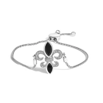 Haus Of Brilliance Sterling Silver Marquise Black Onyx And Diamond Accent Lariat Fleur De Lis Adjust In White