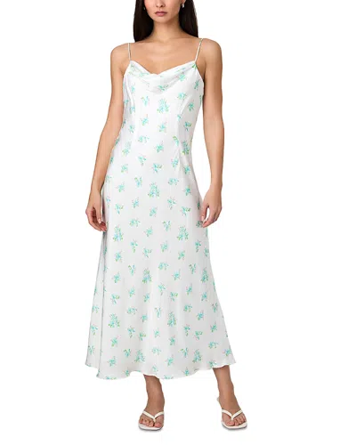 French Connection Anna Fleur Satin Maxi Dress In Summer White/pastel Turquoise Multi