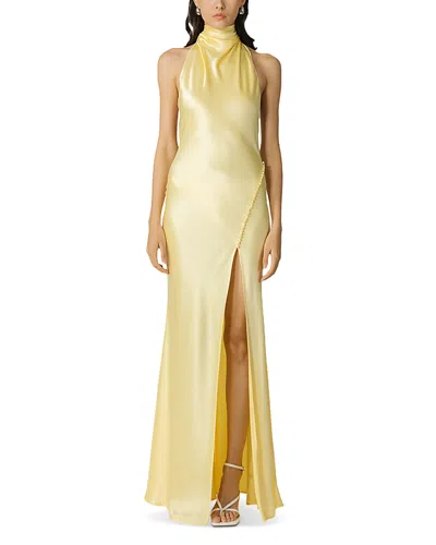 Sau Lee Penelope Satin Halter Neck Gown In Yellow