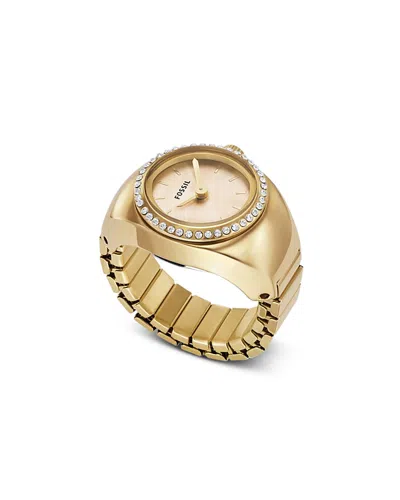 Fossil Women's Ring Watch Two-hand Gold-tone Stainless Steel Bracelet Watch, 15mm