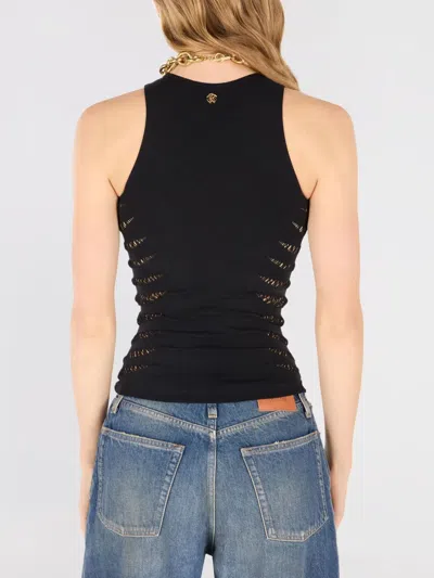 Roberto Cavalli Tank Top With Perforated Zebra Pattern In Black