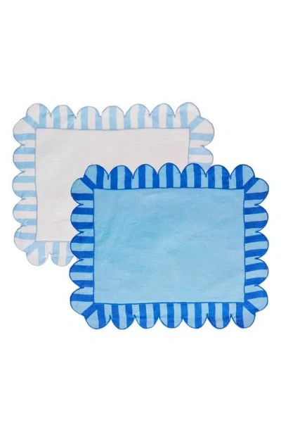 Misette Set-of-four Jardin Embroidered Linen Placemats In Blue