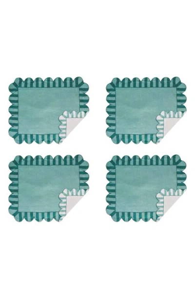 Misette Set-of-four Jardin Embroidered Linen Placemats In Green