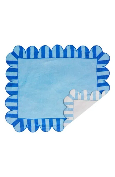 Misette Set-of-four Jardin Embroidered Linen Placemats In Blue