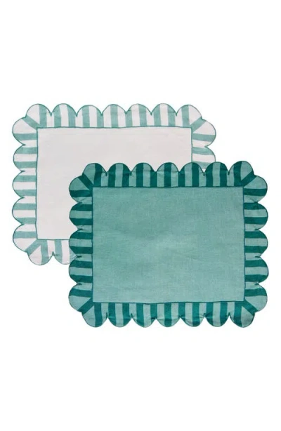 Misette Set-of-four Jardin Embroidered Linen Placemats In Green