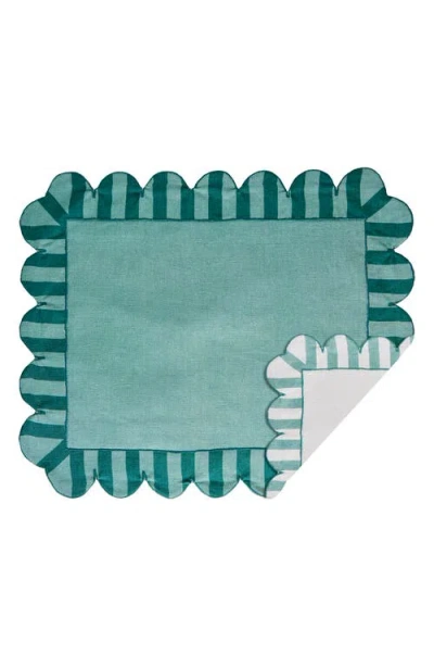 Misette Set-of-four Jardin Embroidered Linen Placemats In Green