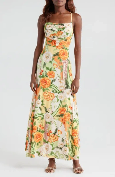 Agua Bendita Arista Ete Strapless Maxi Cover-up Dress In Green Multicolor