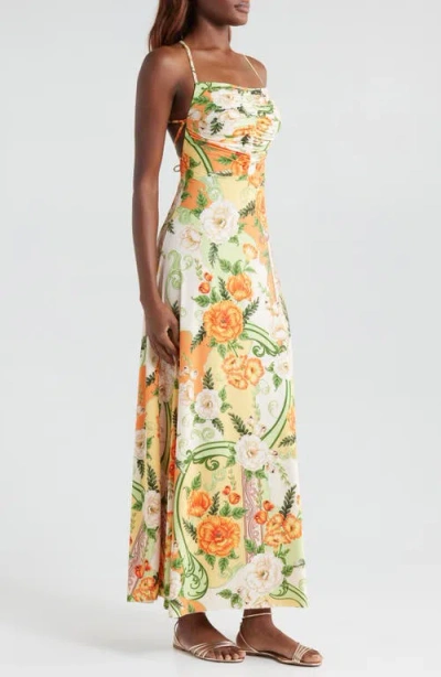 Agua Bendita Arista Ete Strapless Maxi Cover-up Dress In Green Multicolor