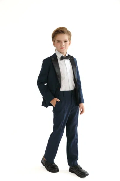 Moustache Peak Lapel Suit Set In Navy