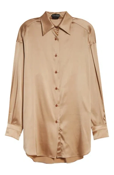 Tom Ford Relaxed Fit Stretch Silk Satin Blouse In Pale Beige