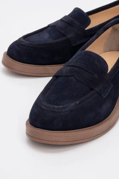 Forever & Always Shoes Bree Platform Penny Leather Loafer In Navy Suede Leather