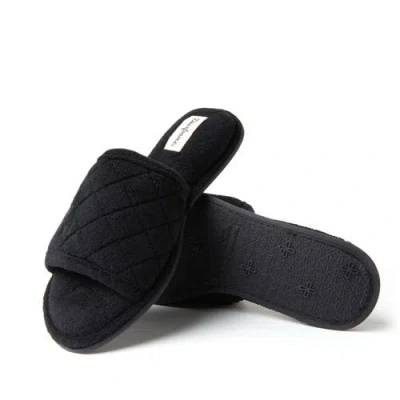 Dearfoams Beatrice Quilted Terry Womens Memory Foam Slip-on Slippers In Black