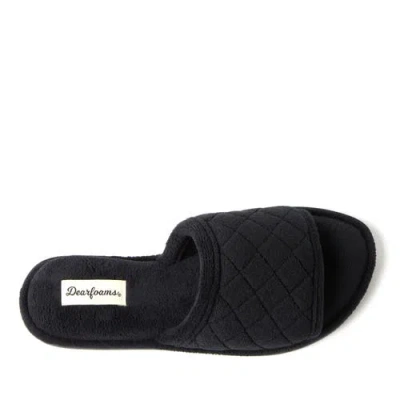 Dearfoams Beatrice Quilted Terry Womens Memory Foam Slip-on Slippers In Black